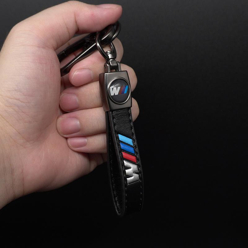 OMPC8 Leather Car Key Chain Emblem Key Fobs Key Ring for Bmw M G30 G32 3 4 5 7 M3 M4 M5 X1 X3 X5 X6 X4 E61 E60 E31 Mini Cooper R50 R53
