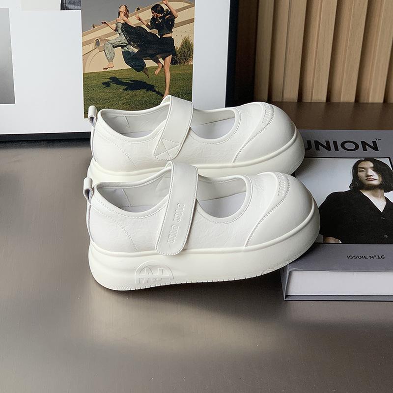 

Версия из коровьей кожи~ Туфли Мэри Джейн на платформе с липучкой, женские летние новые уродливые милые туфли с большой головой, туфли-маффины, универсальные маленькие белые туфли 40