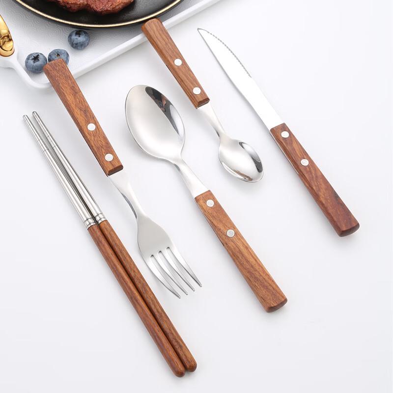 Rosewood Handle Stainless Steel Flatware Set