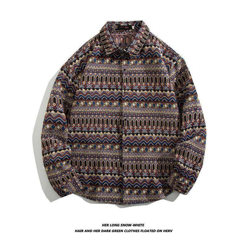 

Мужская кубинская винтажная ретро-рубашка с длинным рукавом — японский этнический стиль для осени и зимы M