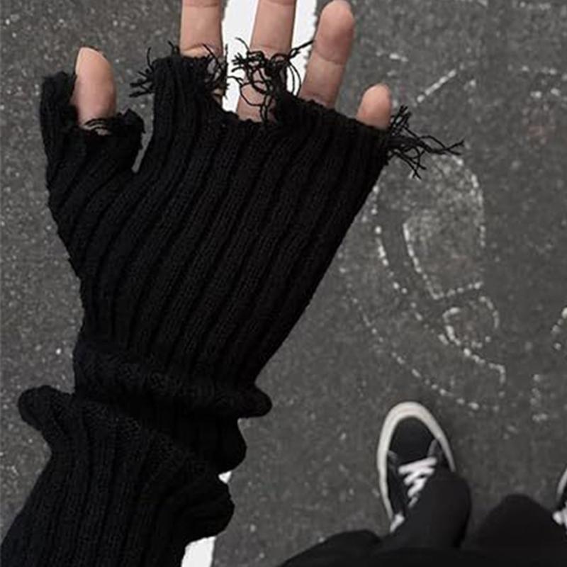 Stretchable Ripped Gloves Elastic Knitted Design Warm Handwear For Men Women Outdoor Activity Street Dancing Wear Gloves