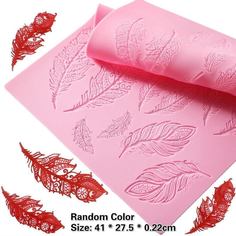 Vintage Lace Feather Silicone Mold Cake Dessert Chocolate Candy Table Decoration Mold Color Random Cake Decoration Accessories