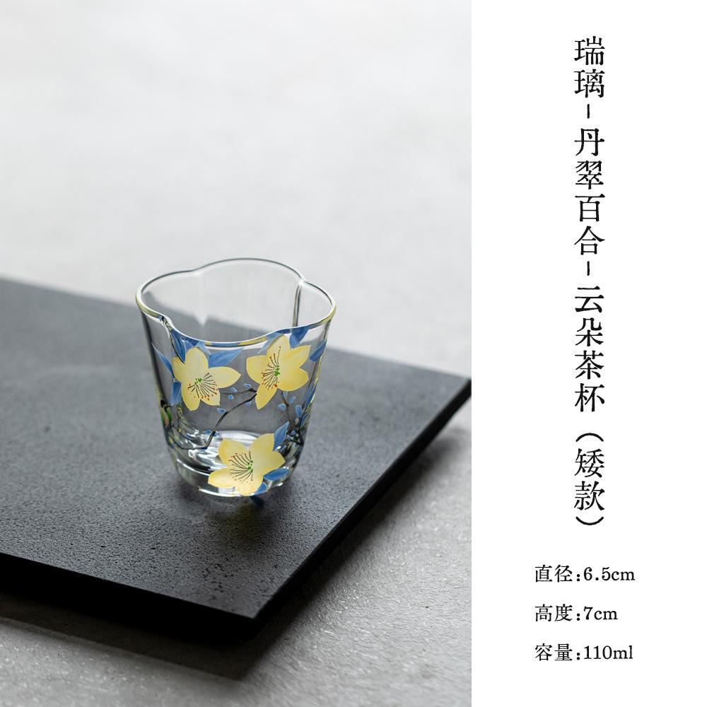 

Japanese Style Glass Teacup Flower Heat Resistant Transparent Water Cup Kunf Fu Tea Cups Household Decor Teaware Accessory New 110ml