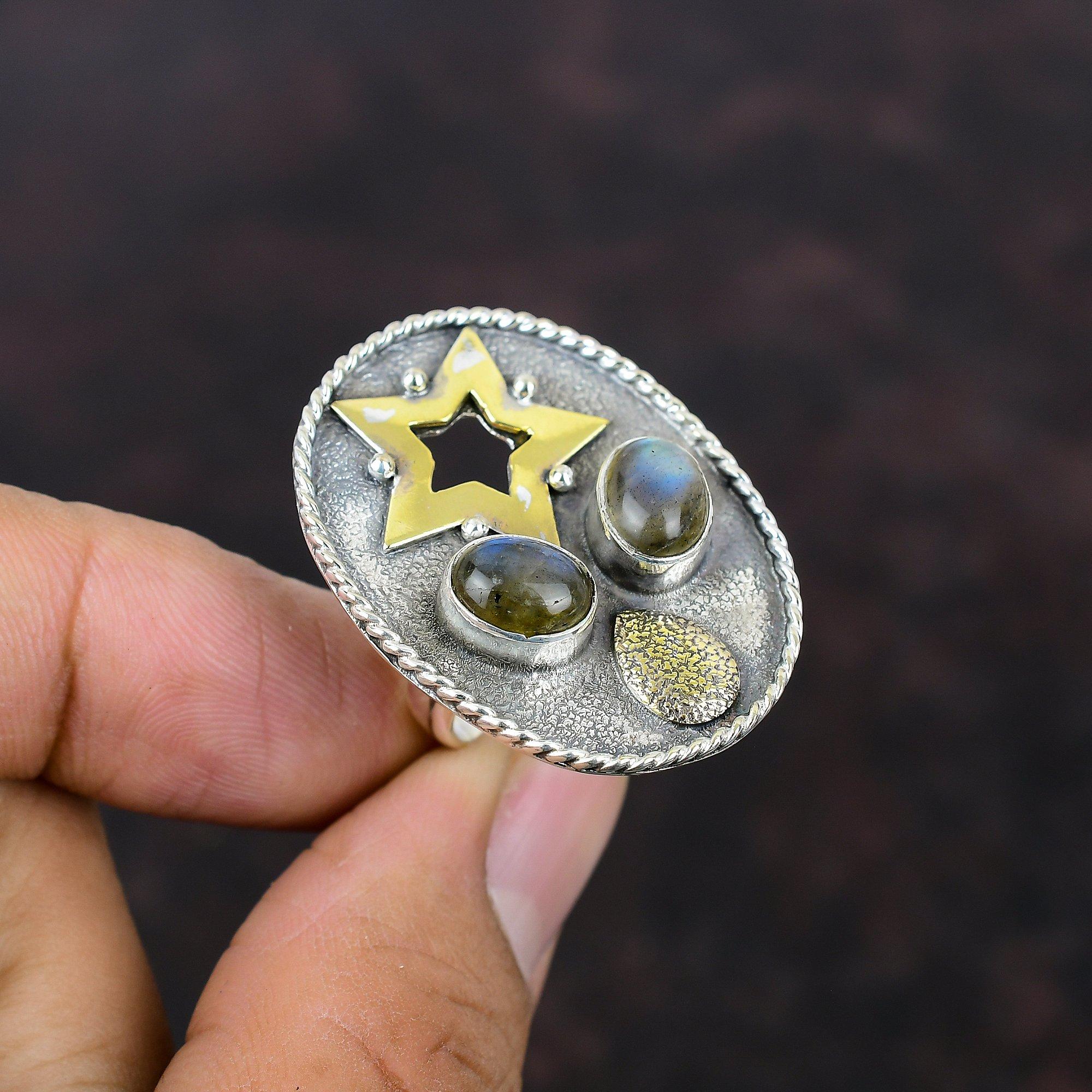 

Кольцо с лабрадоритом, кольцо с драгоценным камнем, кольцо из стерлингового серебра 925 пробы, кольцо с позолотой 18 карат, регулируемое кольцо, уникальные ювелирные изделия ручной работы, новое кольцо, подарок для жены 10