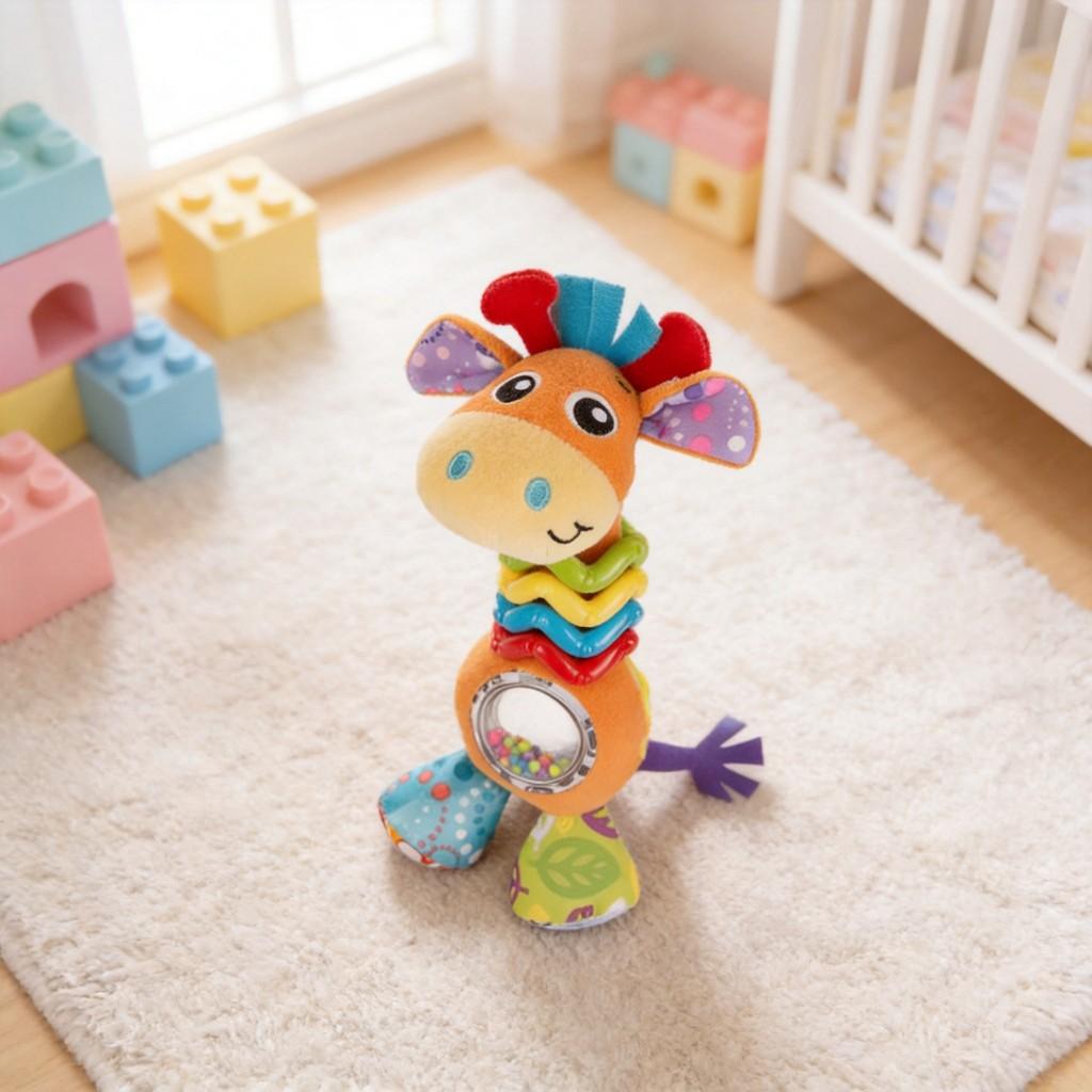 Baby Giraffe Plush Rattle Toy With Sound For Infant Development And Sensory Play