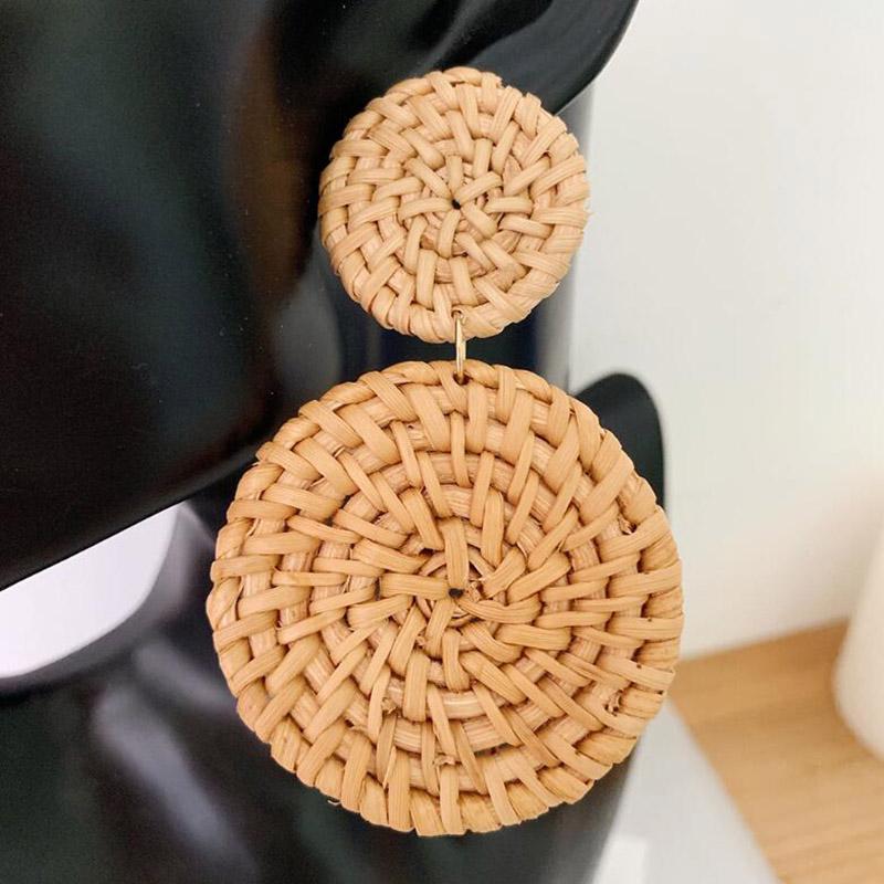 Geometric Drop Korean Dangle Earrings For Women Girls Oversize Round Rattan Knit New Style Jewelry Summer Beach Accessories