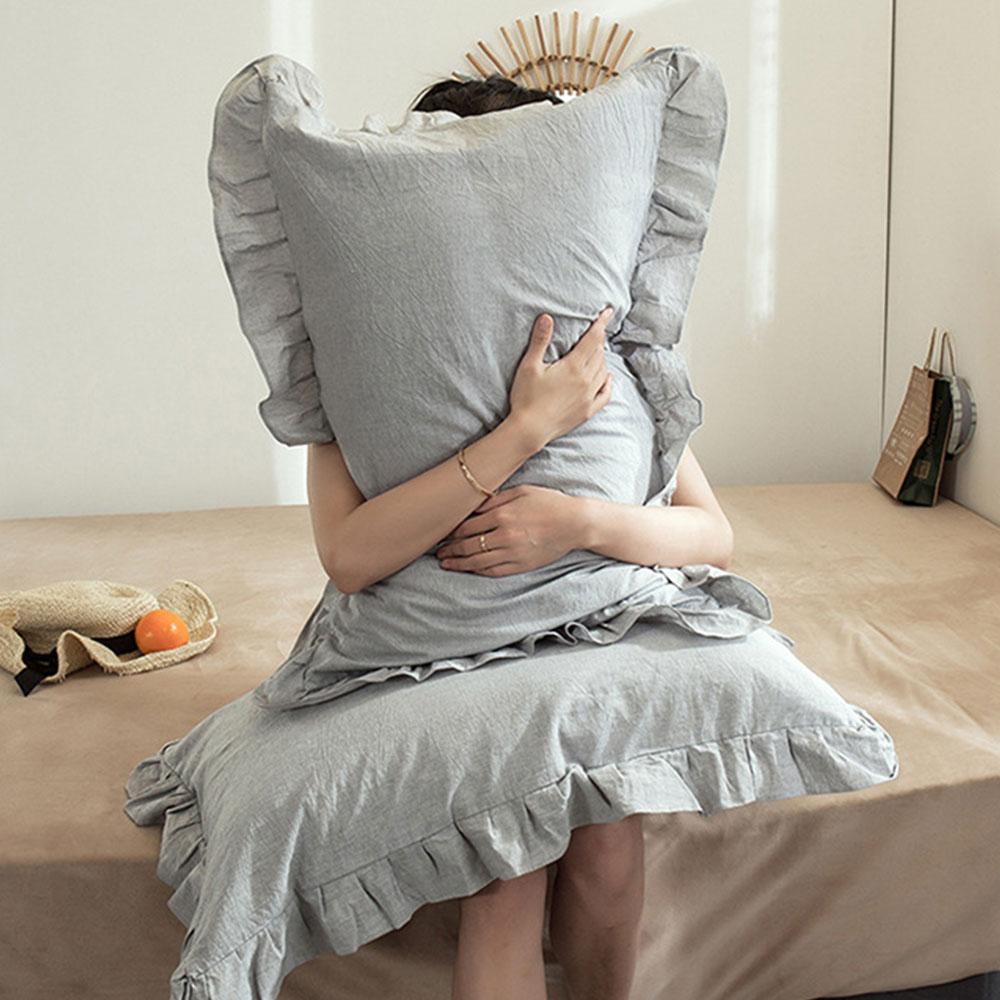 48x74cm Washed Cotton Pillowcase Home Bedding Super Soft Ruffled Pillow Cover With Envelope Closure Pillow Cases Home Decor