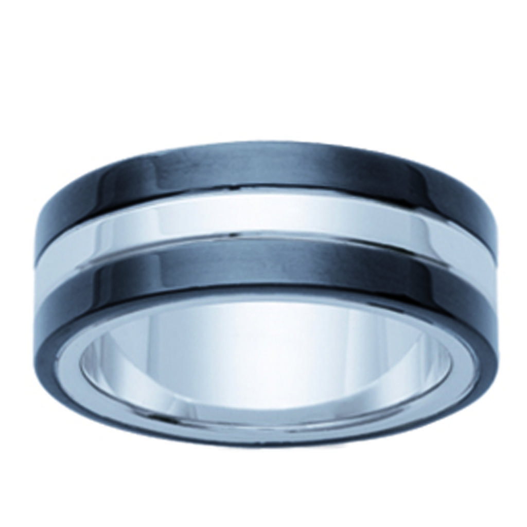 Bague acier 'Peaceful' noir argenté - 8 mm