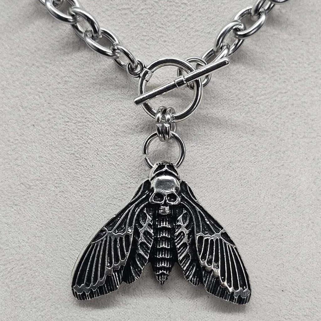 Gothic Punk Death Moth Toggle Choker - Witchcraft Alternative Metal Head Unisex Jewelry Accessories