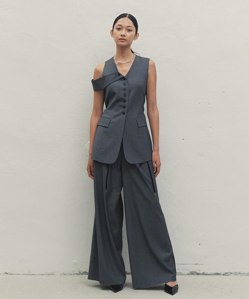 Make A Toast V-Neck Asymmetrical Halter Neck Vest Dark Gray Mbdfto001Dg