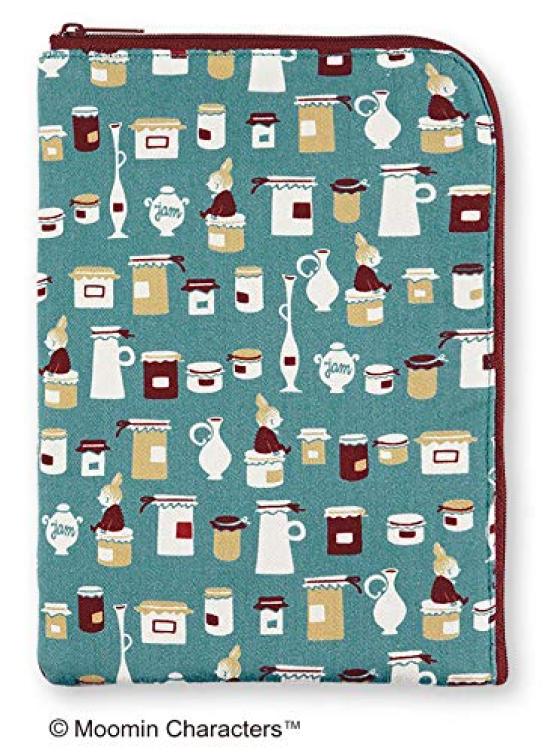 Miyamoto Made in Japan Flat Mini Pouch with Mask Moomin x x Case, Jam, Blue, 15.5 21.5 0.5cm