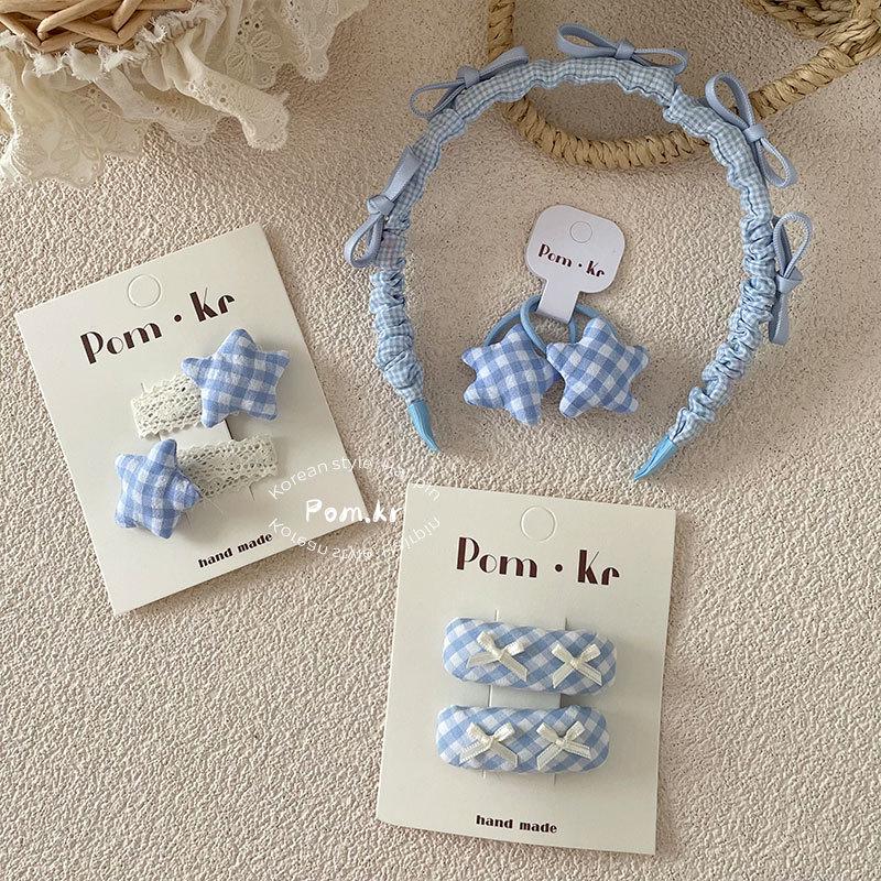 Blaue Haarspangen im koreanischen Stil für Kinder - Schleife mit Spitzenkanten