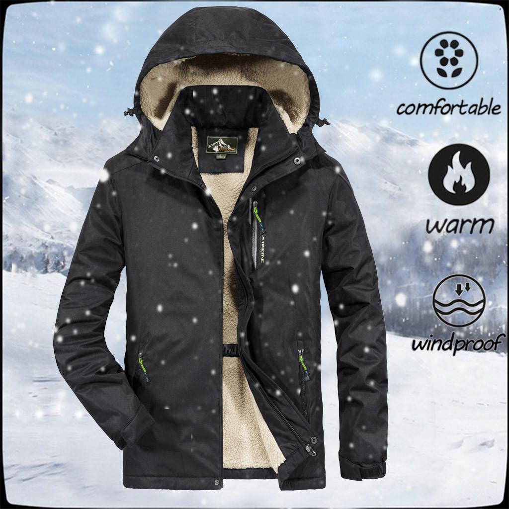 

Мужская повседневная зимняя флисовая куртка с капюшоном и длинным рукавом на молнии для улицы XXL чёрный