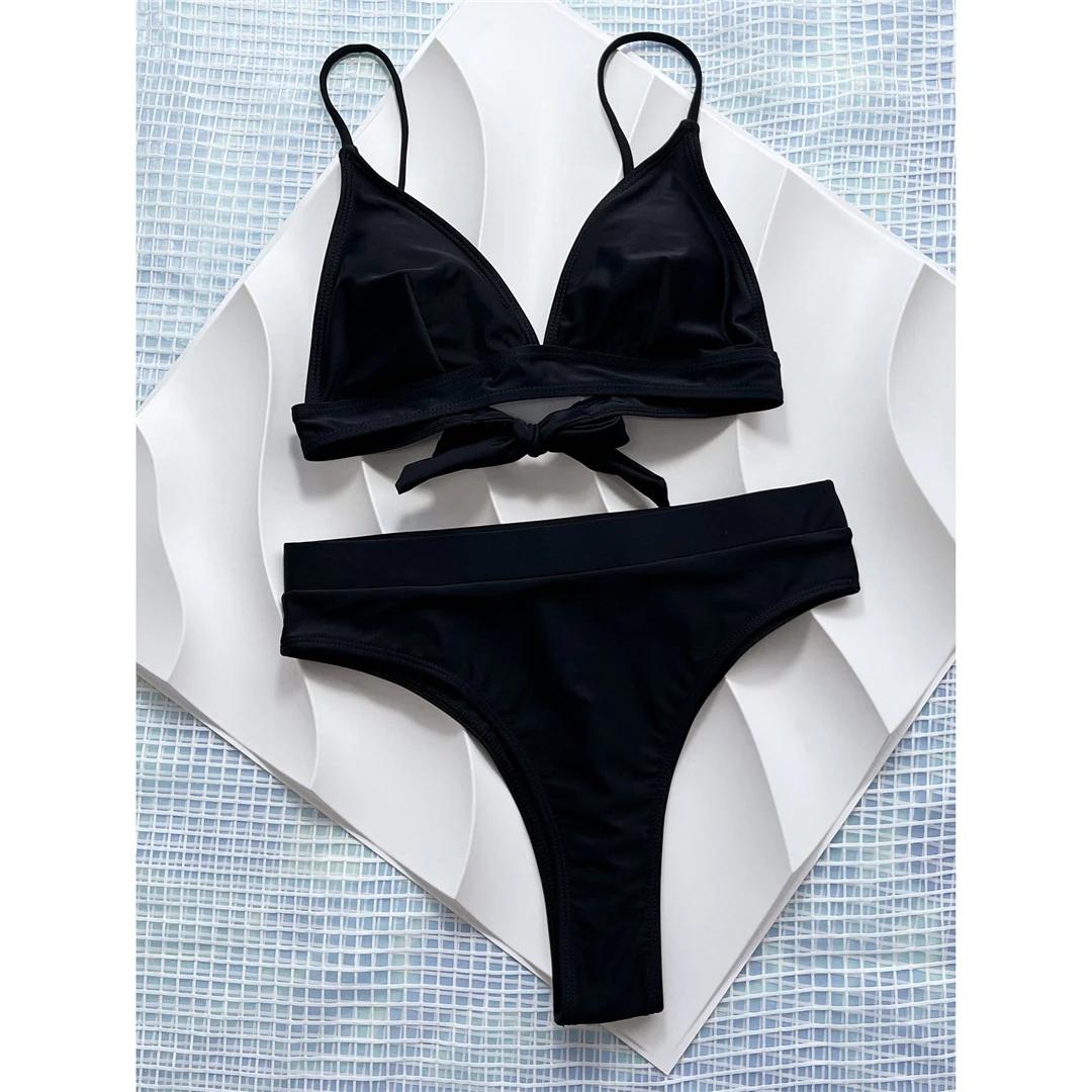 

Sexy Brazilian High Cut High Waist Bikini Women Swimwear Female Swimsuit Two-pieces Bikini set Bather Bathing Suit Swim S чёрный