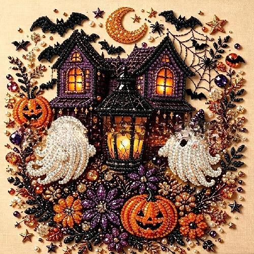 Halloween DIY Malowanie Diamentami Samoprzylepny Kreskówkowy Dynia Malowanie Perłami Styl Ins Dekoracja Sypialni Obraz