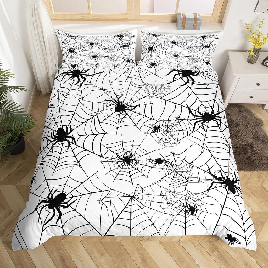 Comforter Happy Halloween Ghost Full Bedding Set For Boys Girl Spider Bat Black Cat Print Comforter Trick Or Treat Theme