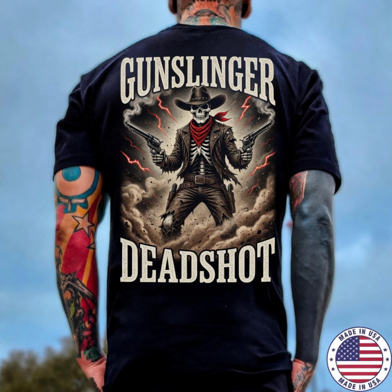 Gunslinger Deadshot Skeleton Cowboy Western Gothic Biker Unisex Tee Unisex T-Shirt S