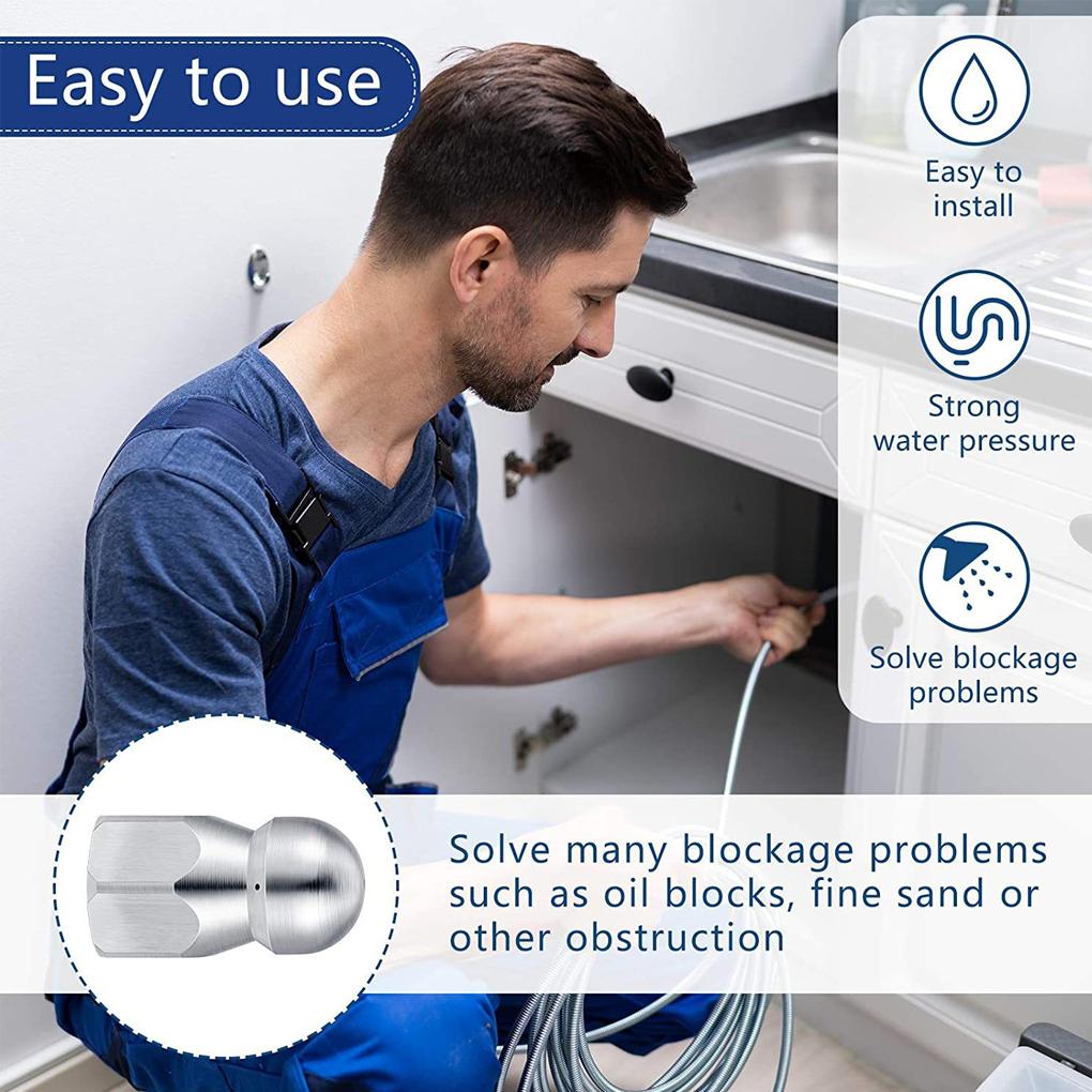 3 Pieces Kitchen Drain Washer Nozzles Sewer Hose Cleaning 1/4 Inch Stainless Steel Spray Nozzles Replacement Sprayers