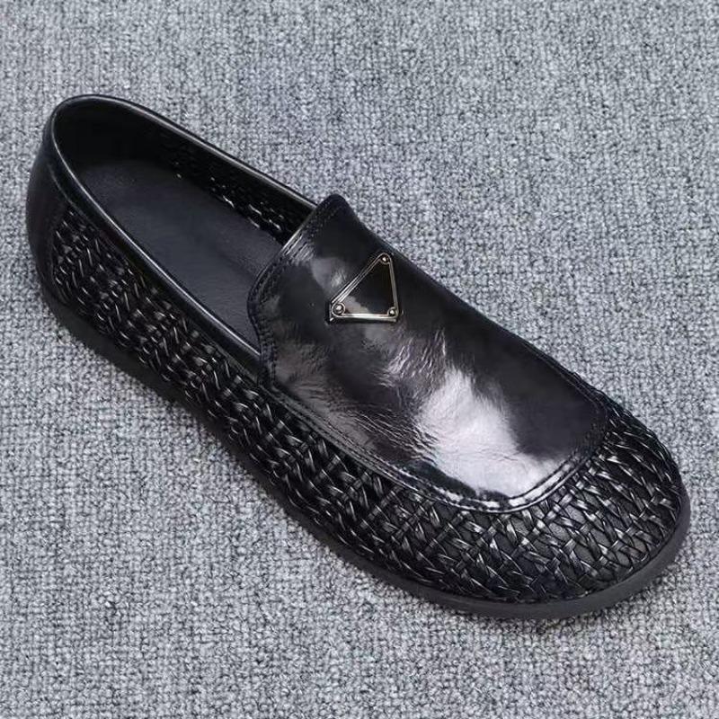 

Light luxury men s shoes summer new hand-woven hollow breathable casual leather shoes men s one-pedal 38