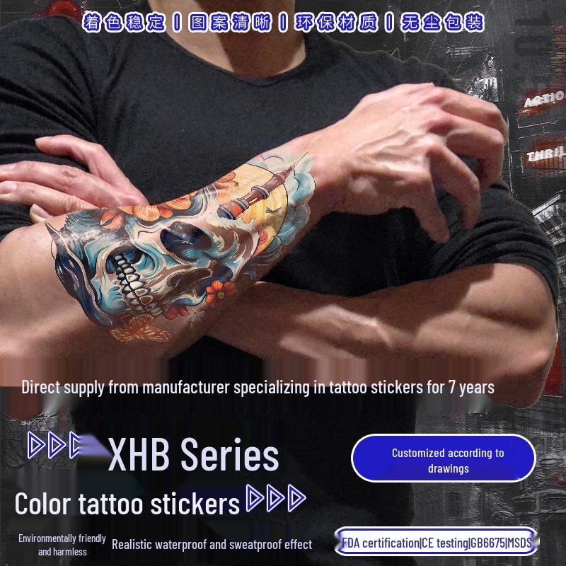 Skull Geisha Sweatproof Tattoo Sticker - Women's Small Full Arm Design