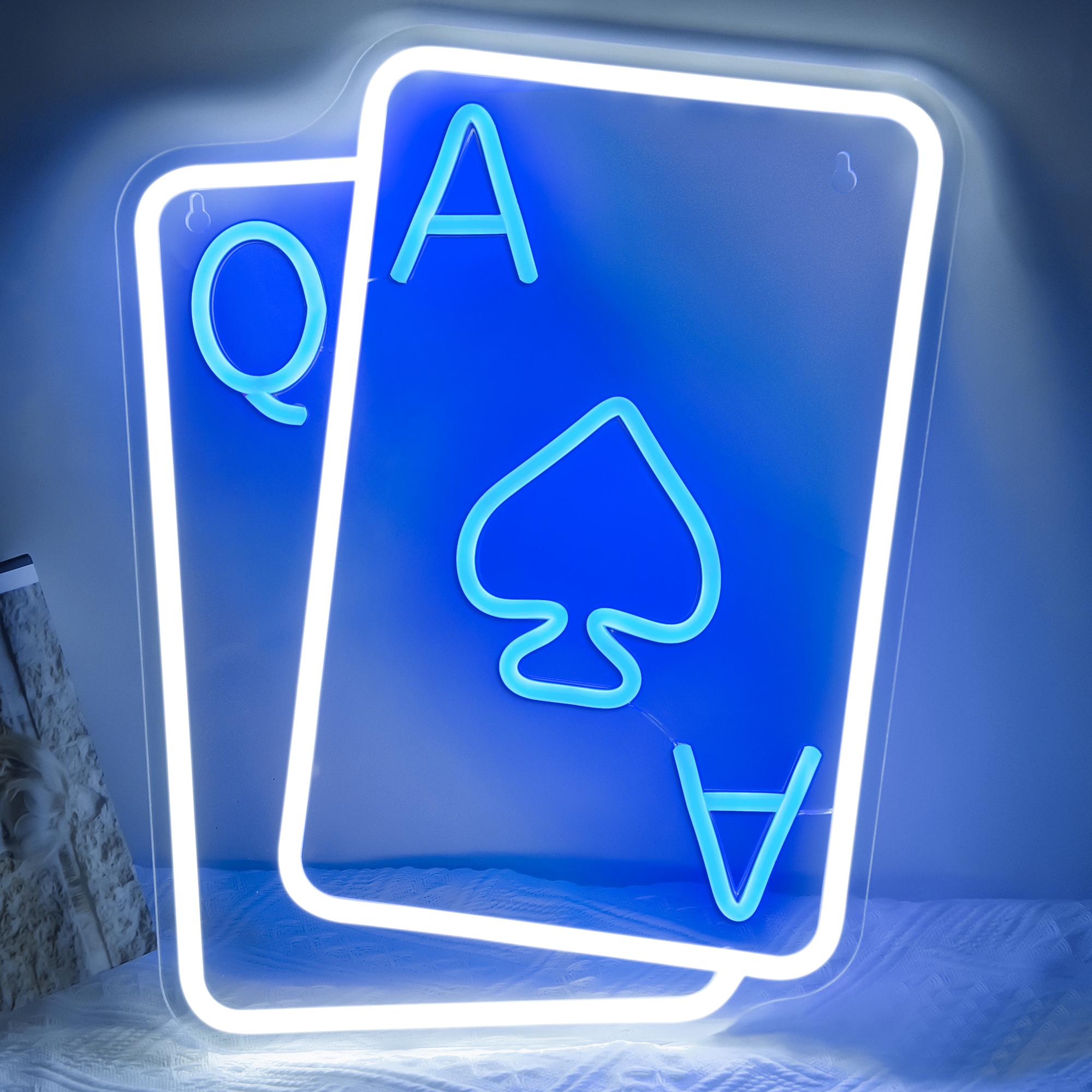 

Игральные карты Неоновые вывески для декора стен Покер Подростки Светодиодные неоновые вывески Синий Белый Светодиодный Светильник для спальни Казино Декор