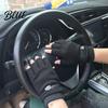 Micro Velvet Lining Finger Faux Men Autumn 1 Pair Riding Gloves Winter Half Black Leather