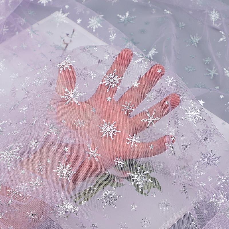 Individually Cuttable Silver Snowflake Mesh Fabric for Hair Accessories and Stage Costumes