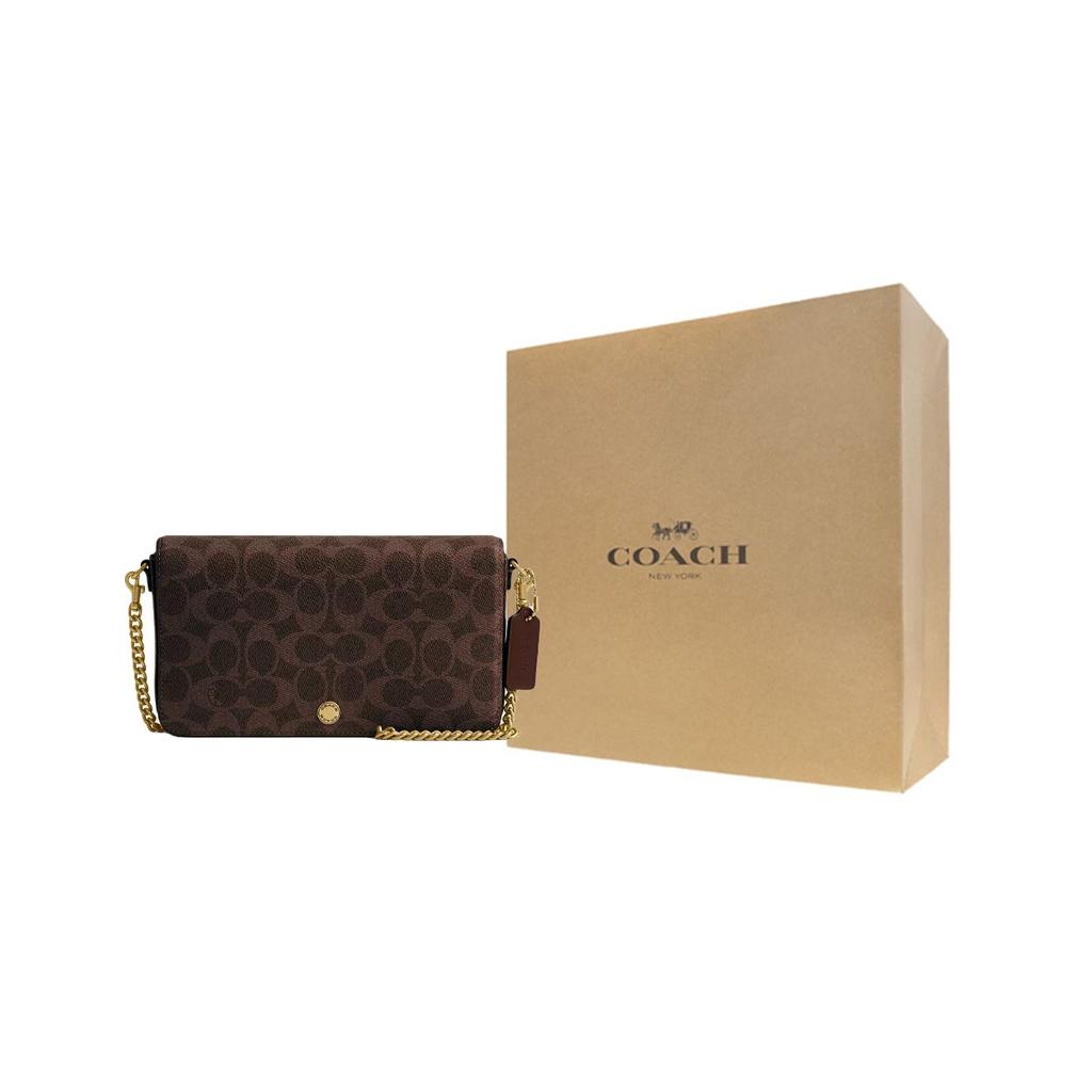 Coach Mila 21 Chain Strap Coated Canvas And Calfskin Crossbody Shoulder Bag Small Women Bags Maple CAO03-B4MPL