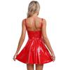 Sexy Damen-Kleid mit tiefem V-Ausschnitt, ärmellos, Mini-PU-Lederkleid, glänzend, Cocktailparty, Clubwear, Übergröße S-5XL