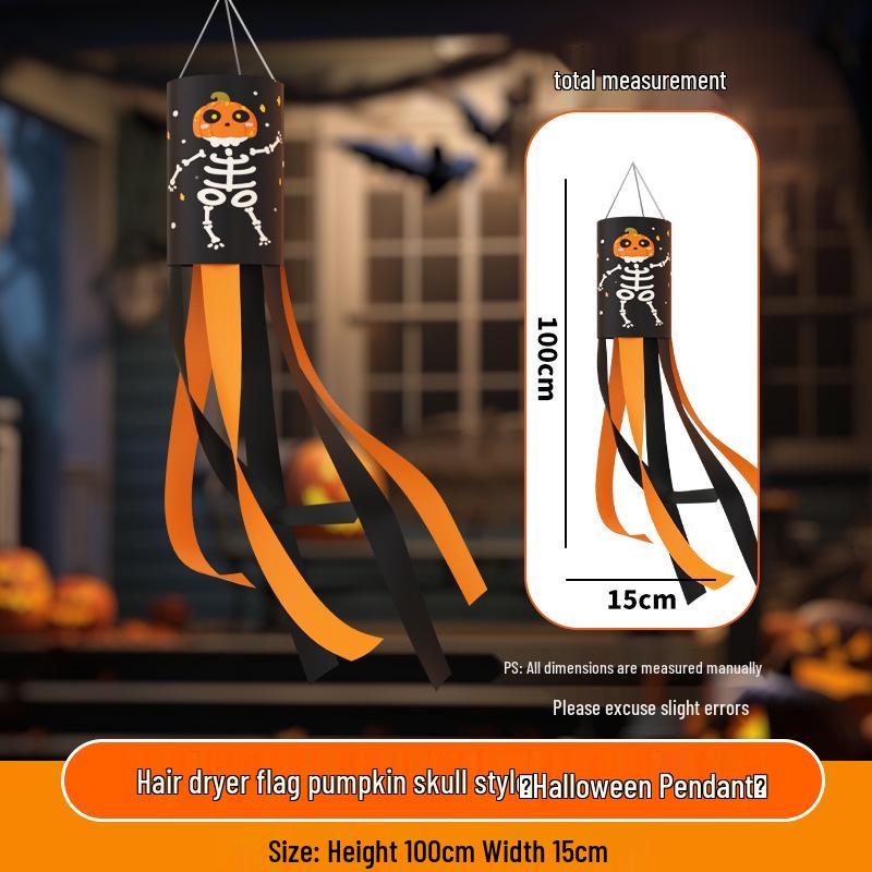 Halloween Outdoor Hanging Decorations: Pumpkin & Ghost Wind Sock Flags