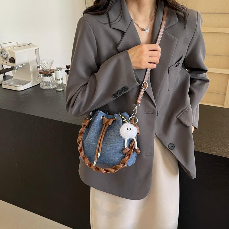 Denim bag shoulder messenger bag casual versatile portable bucket bag