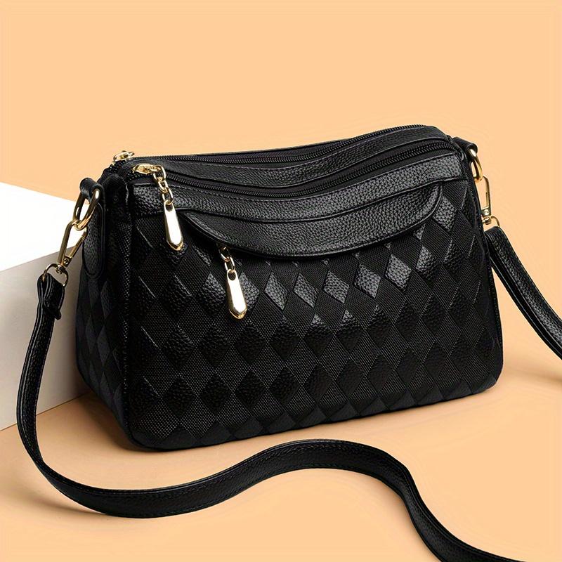 

Stylish Diamond Quilted Crossbody Bag with Gold-Tone Zippers Elegant Purse for Women 26*11*16cm