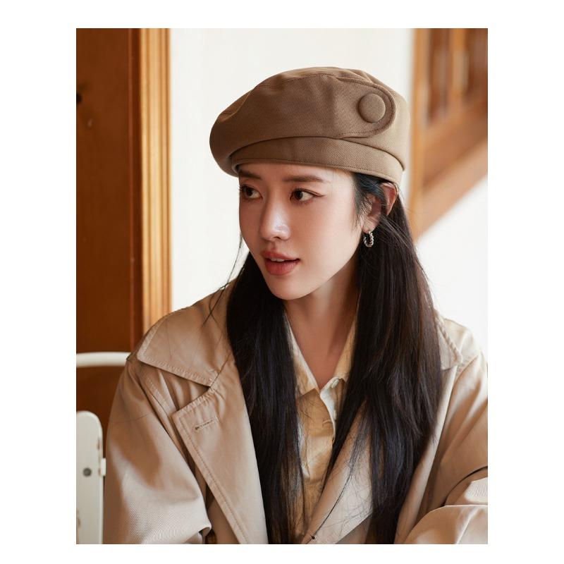 Jesienny i zimowy nowy kapelusz, damski beret z guzikami, jesienny i zimowy kapelusz malarza, artystyczny retro kapelusz bud