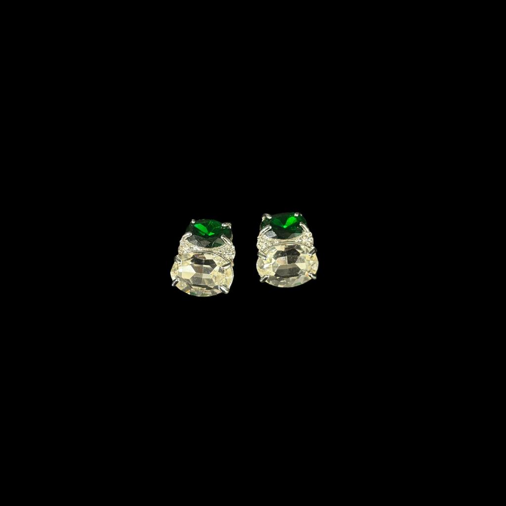 French Retro Premium Temperament Electroplating Green Zircon Stud Earrings Oval Medieval Earrings Jewelry Female Geometry