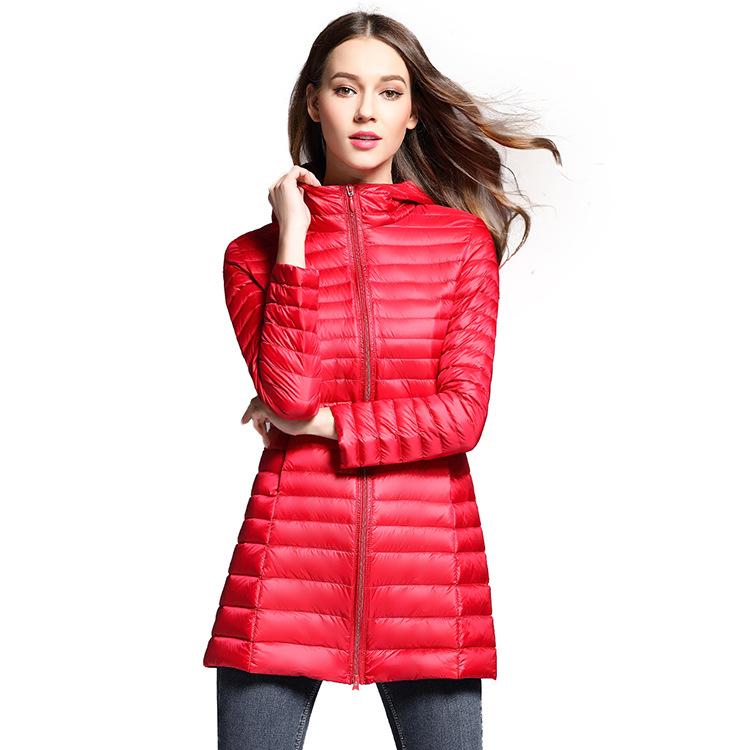 2026 Women's Plus Size European Style Slim-Fit Hooded Down Jacket - Lightweight Mid-Length Fashionable Autumn/Winter Collection