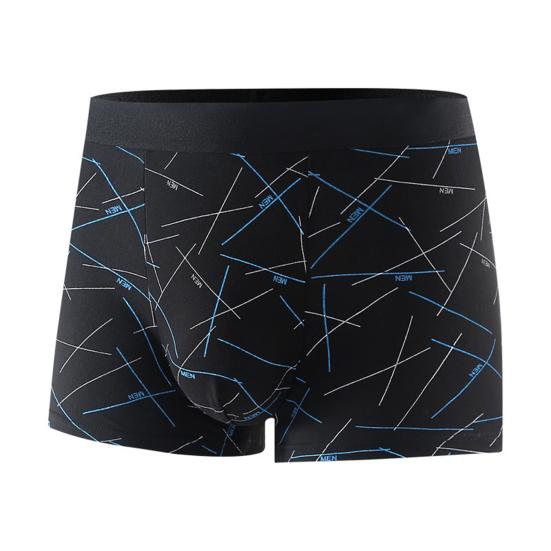 Men Boxer Underwear Elastic Mid-Waist Design Tight Cut Shorts Briefs Lines Print U-Convex Panties