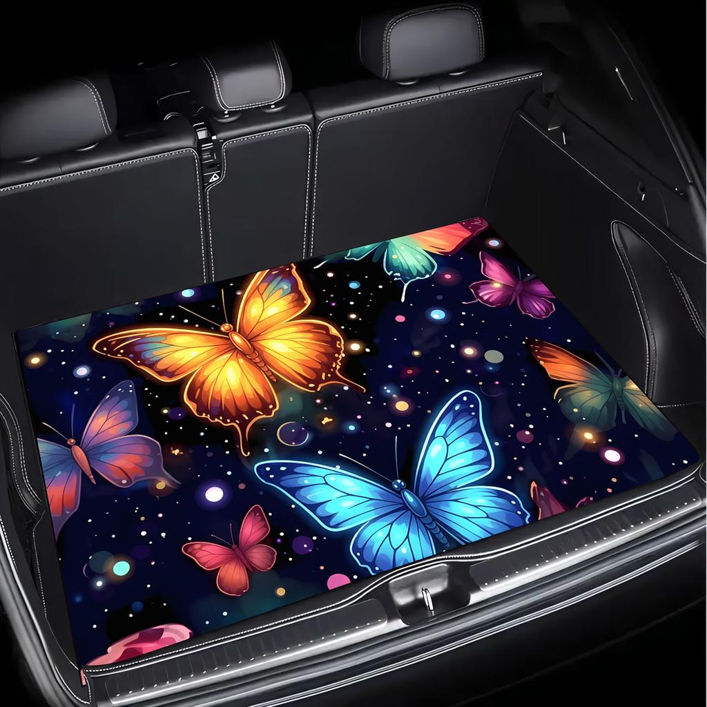 1Pcs Starry Sky Multicolor Butterfly Car Trunk Mat with Anti Slip Cargo Liner Waterproof Rear Storage Protector Floor Mat for SU