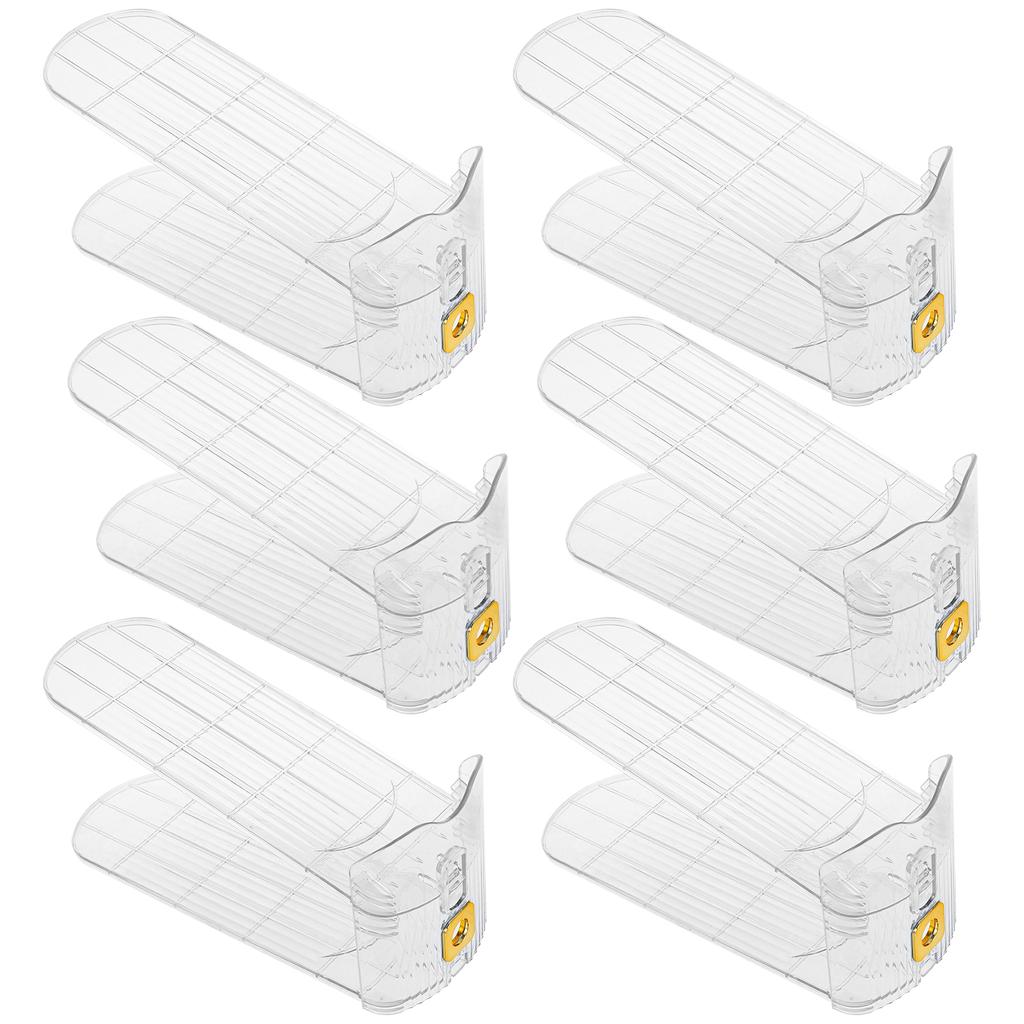 6/8Pcs 2-Layer Adjustable Shoe Rack Clear Footwear Support Slot Space Saving Shoe Storage Stand For Closet Shoebox Organizer