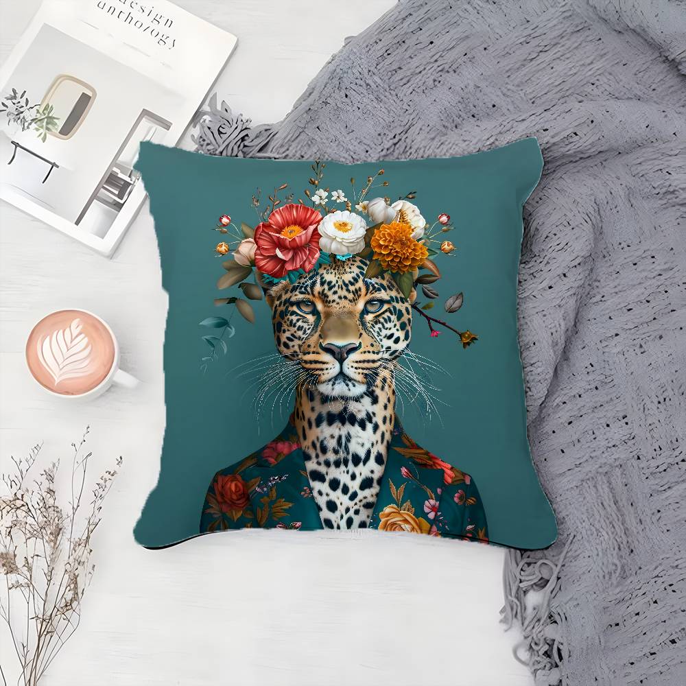 Fashion With Wreath Animals Pillow Case Printing Pillowcase Living Room Sofa Cushion Cover Bedroom Room Decor