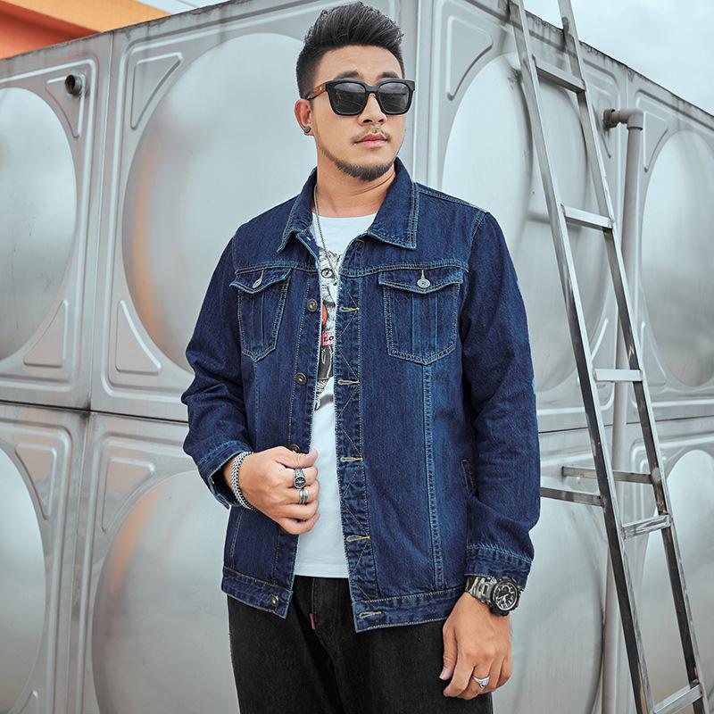 Plus Size Men's Elastic Denim Jacket - Solid Color for Spring/Autumn