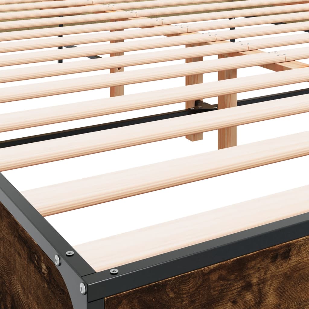 Bed Frame Smoked Oak 135x190 Cm Wood Based Panel and Metal