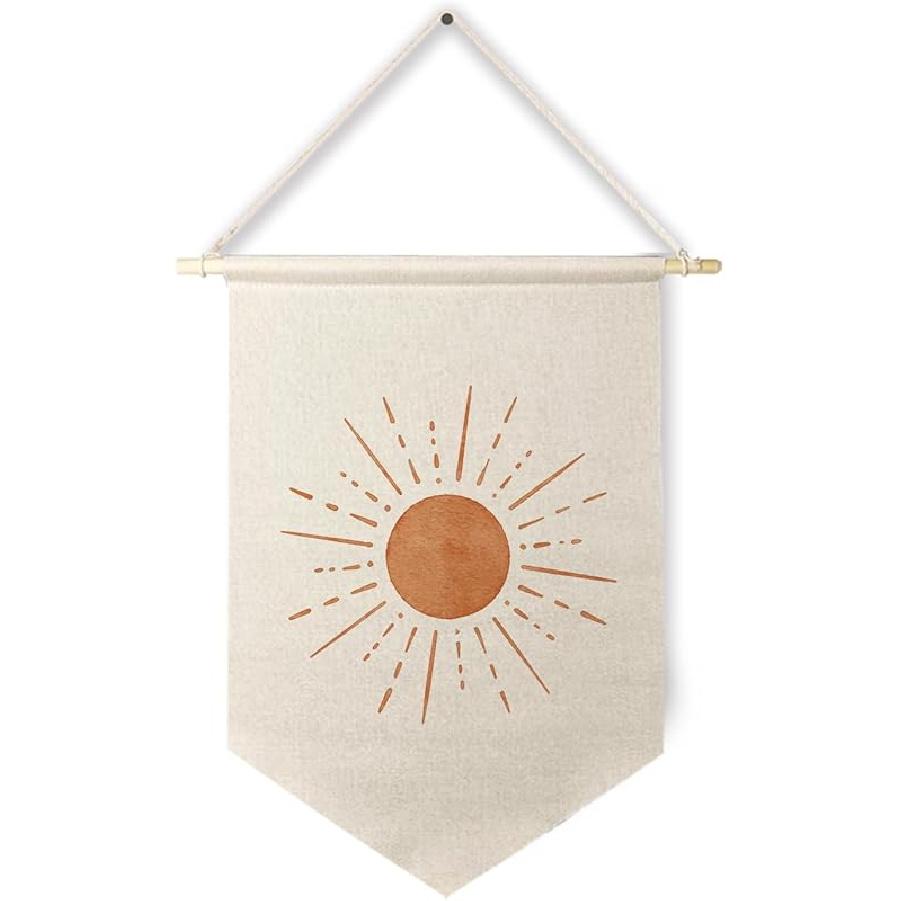 Qpenm Boho Sun Wall Decor, Boho Sun Sunshine Posters & Prints, Boho Terracotta Sun Sunshine Hanging Pennant Flag Prints for Home Bedroom Living Room 15in x11in