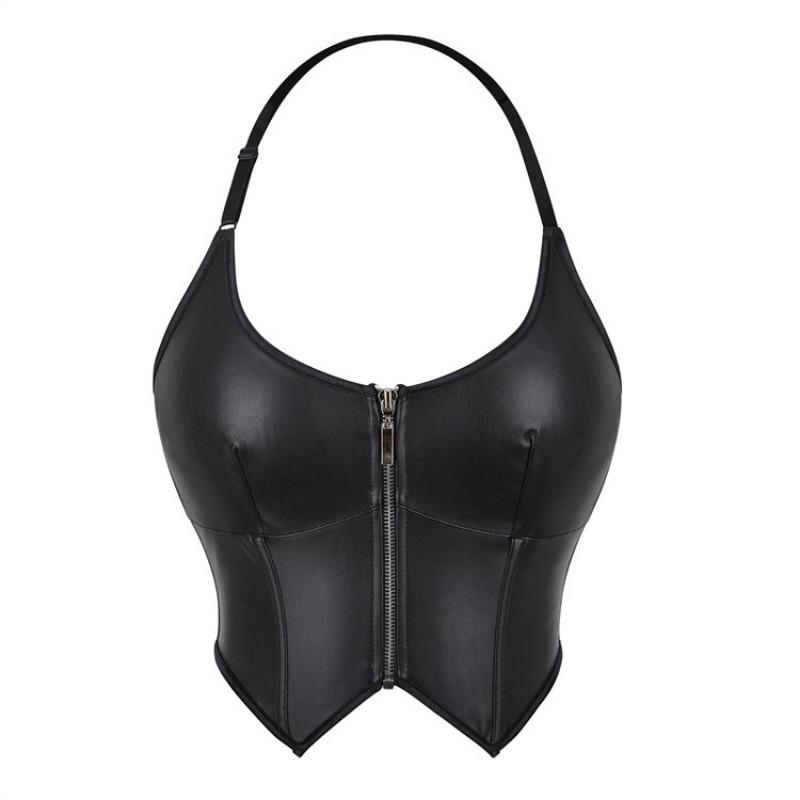 Top Bustier Sexy com Zíper no Pescoço para Mulheres, Ajustado ao Corpo, Controle de Barriga
