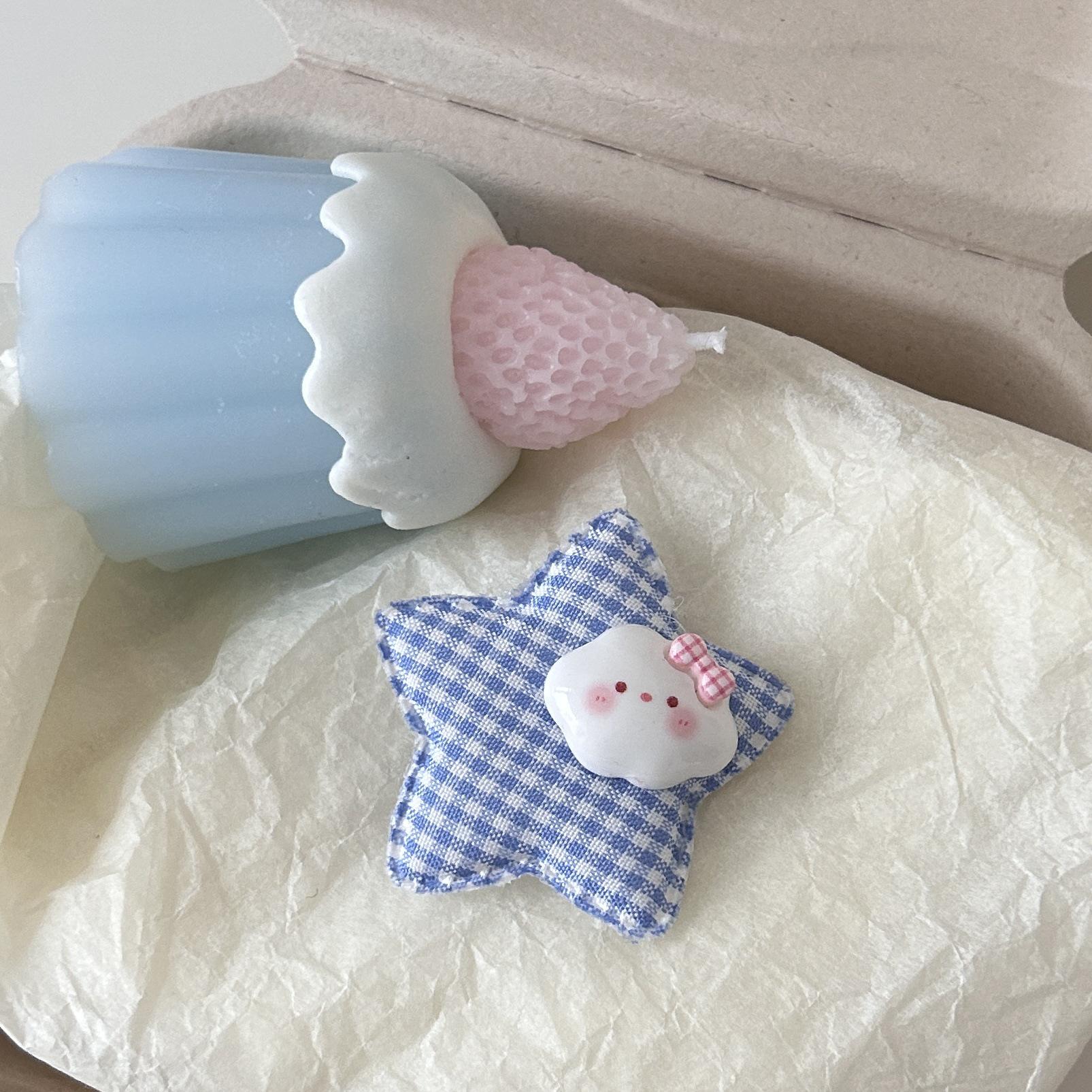 

Клетчатая звезда и заколка для волос с кроликом - Мультяшный стиль, Универсальный аксессуар для челки в японском стиле. синий