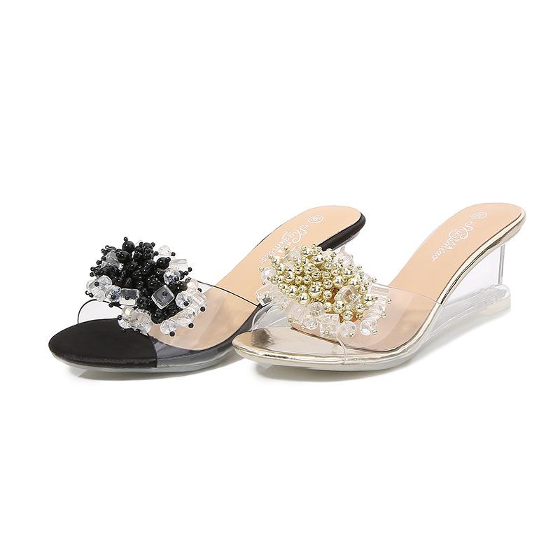 Fashion Summer Women Sandals Flat Slope Heel Clear Transparent Buckle Strap Open Toe Shoes 6CM Multi-Color New Arrival