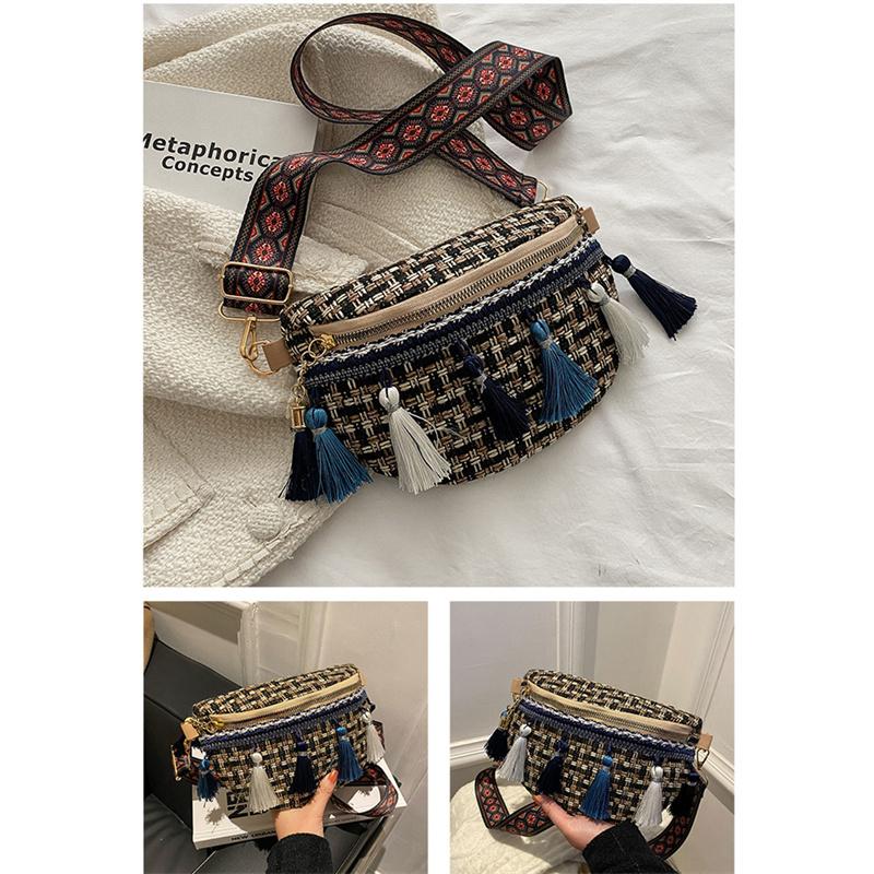 Weave Crossbody Bags Female Tassel Waist Bag Retro Leather Shoulder Packs
