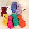 Candy Colored Finger Exposed Flip Half Finger Glove Knitted Touch Screen Warm Gloves Dual Purpose Double Layer Thickened Cold Proof Autumn and Winter