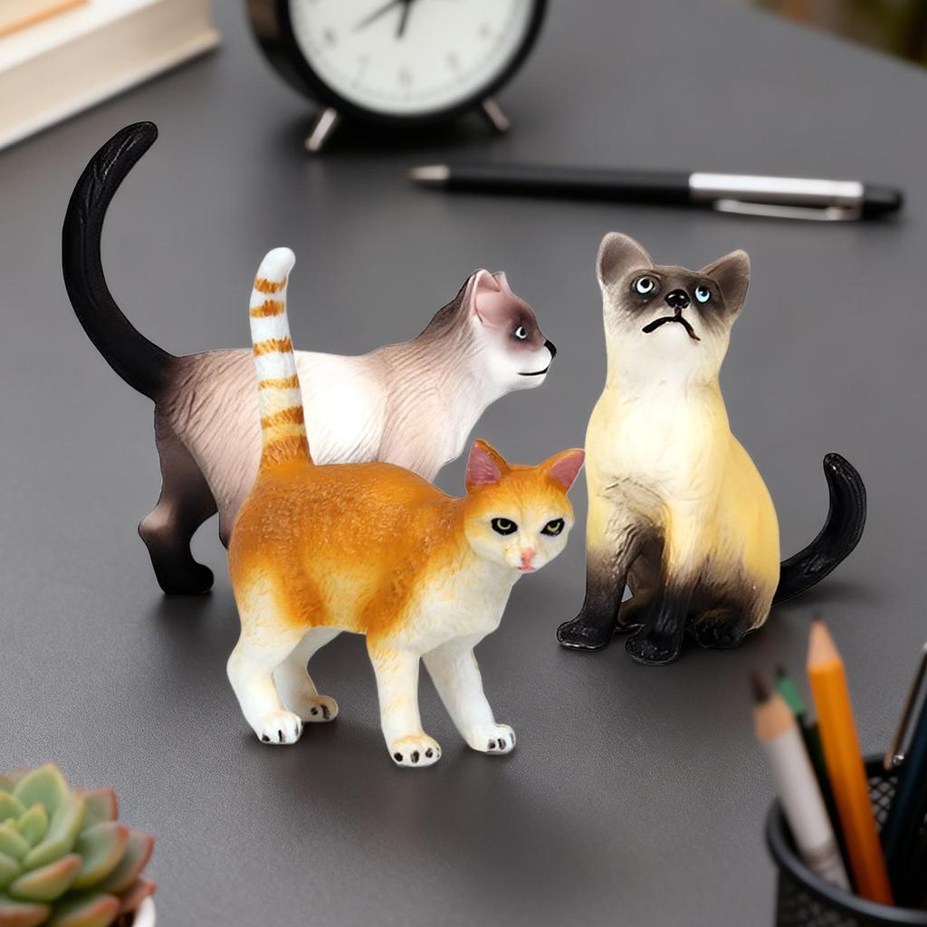 Cat Figurines 3 Pieces Realistic Animal Model Kitten Desk Ornament for Kids Halloween Christmas Birthday Living Room Bedroom