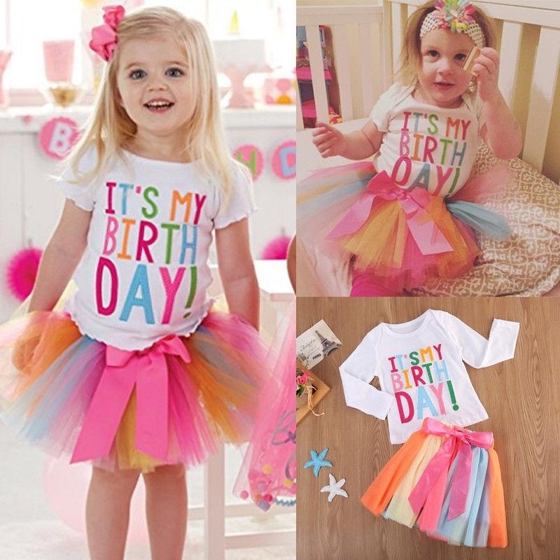 It/'s My Birthday Kid Girls T-Shirt Colourful Unicorn Tutu Skirt Dress Outfit Set