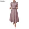 ZANZEA Women Short Sleeve Blouse and Long Skirts Plaid Print Two Piece Suit Sets